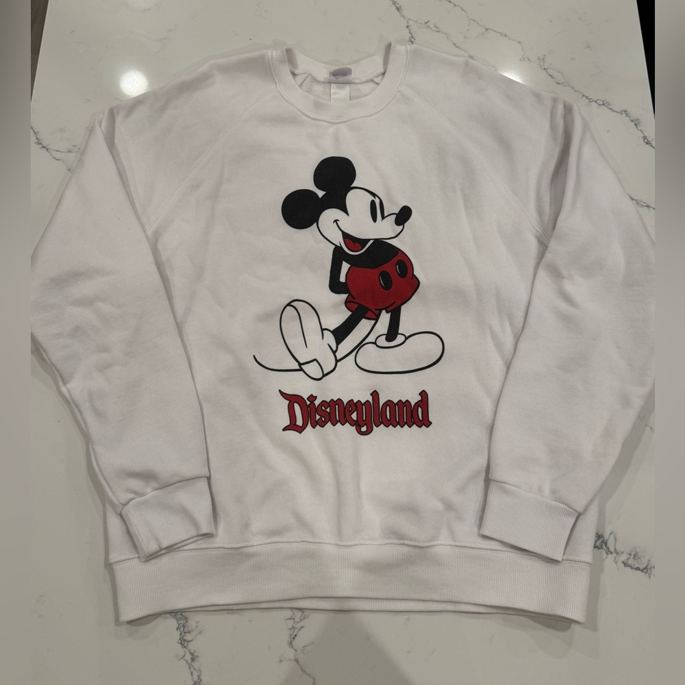 Disney White Crewneck Sweater with Mickey Mouse and Disneyland Logo